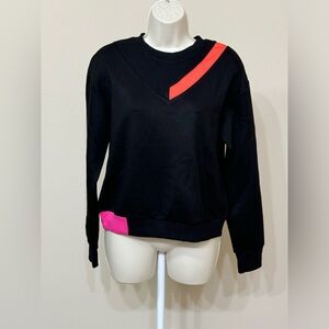 NOD New York Women’s Black & Red Long Sleeve Crew Neck Cropped Short Sweater S